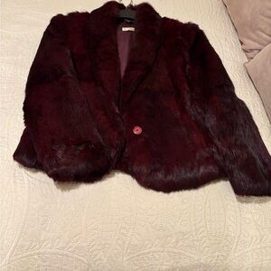Luxurious Deep Red Faux Fur Teddy Jacket